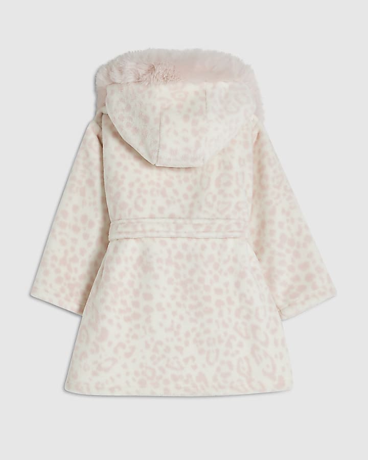 Mini Girls Cream Deer Print Faux Fur Robe