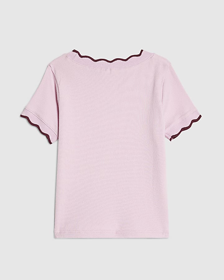 Mini Girls Pink Scallop Embroidered T-Shirt