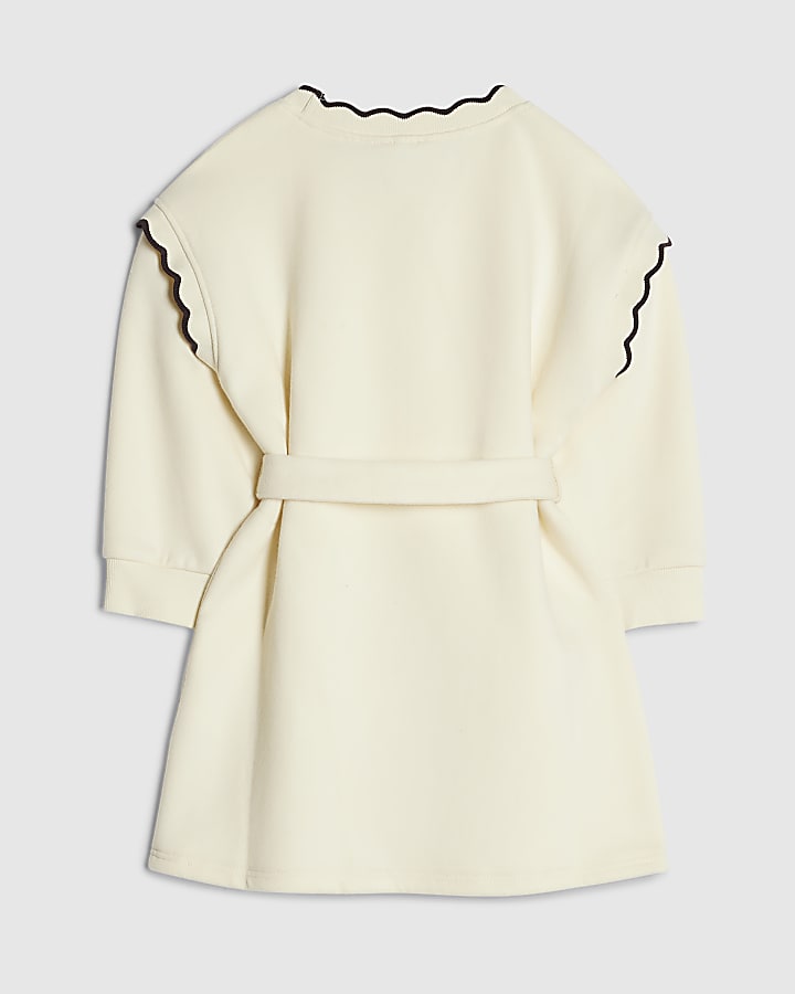 Mini Girls Cream Scalloped Edge Jumper Dress