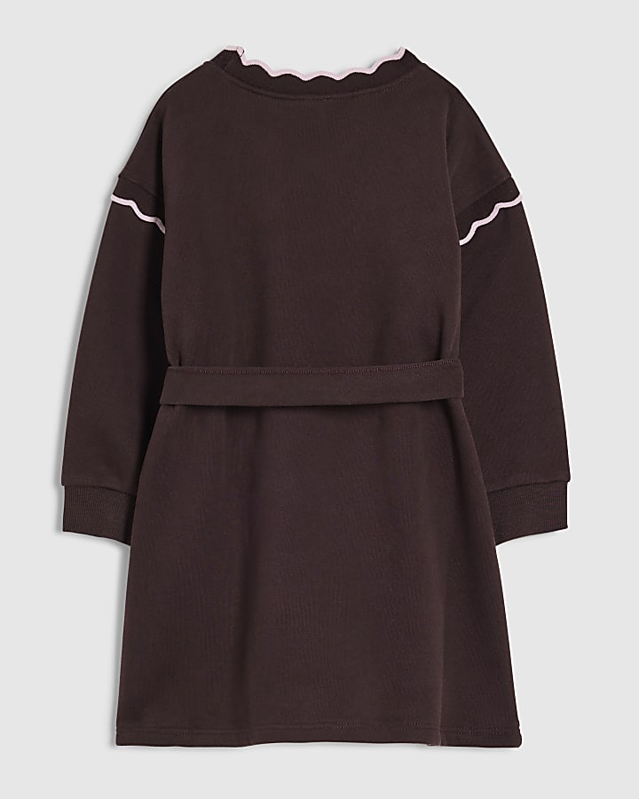 Mini Girls Brown Scalloped Edge Jumper Dress