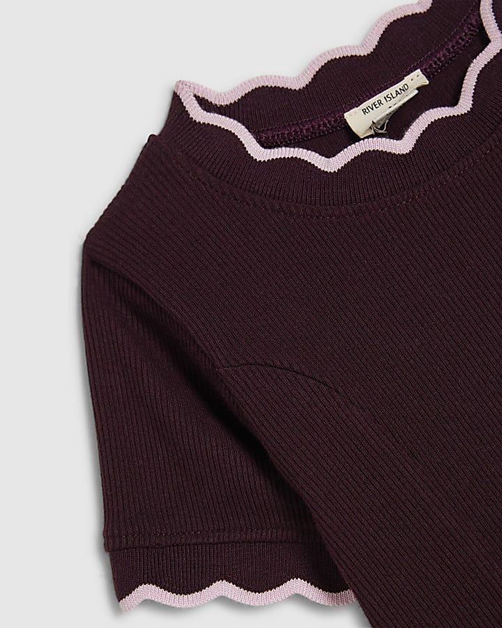 Mini Girls Purple Scallop Edge Dress