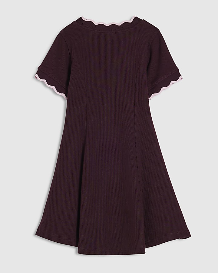 Mini Girls Purple Scallop Edge Dress