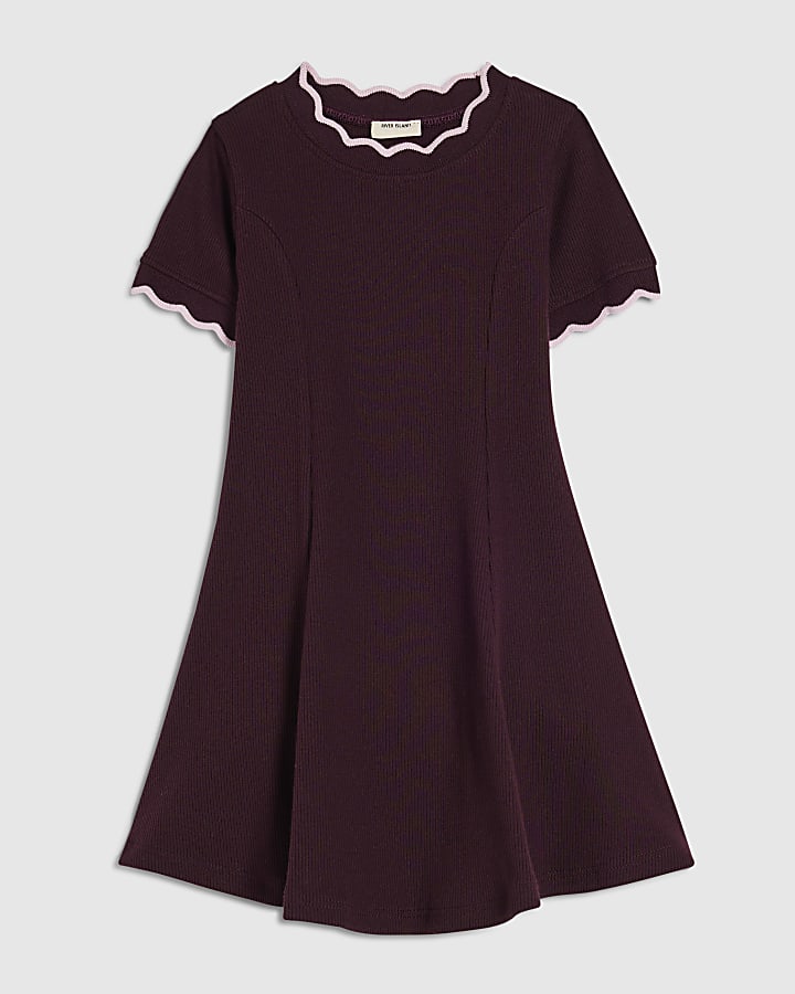Mini Girls Purple Scallop Edge Dress
