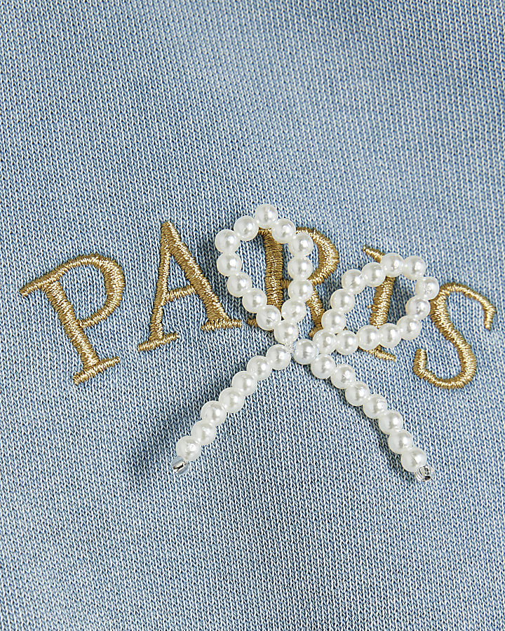 Girls Blue Washed Denim Zip Up Sweatshirt