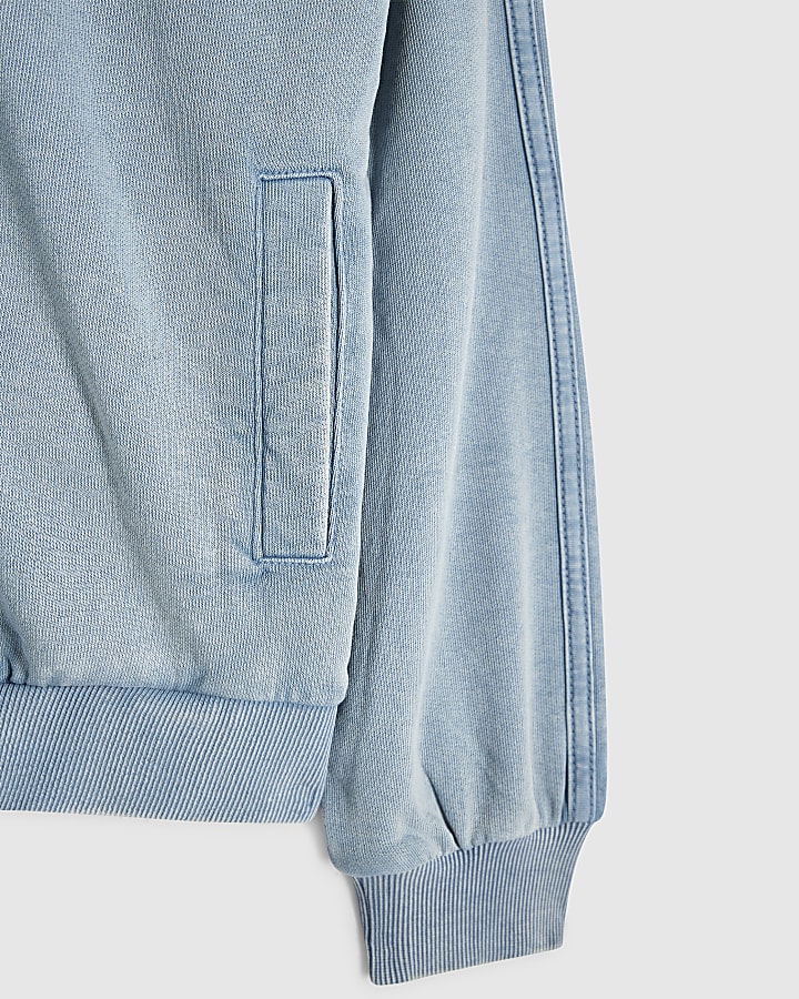 Girls Blue Washed Denim Zip Up Sweatshirt