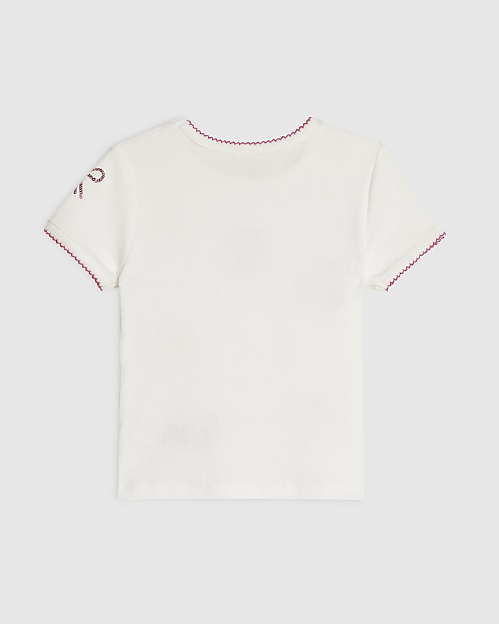 Mini Girls Cream Ribbed Sequin Icons T-Shirt