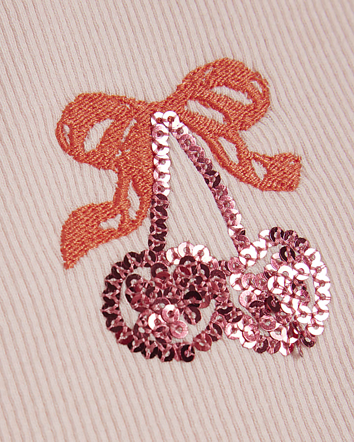 Mini Girls Pink Ribbed Sequin Icons T-Shirt