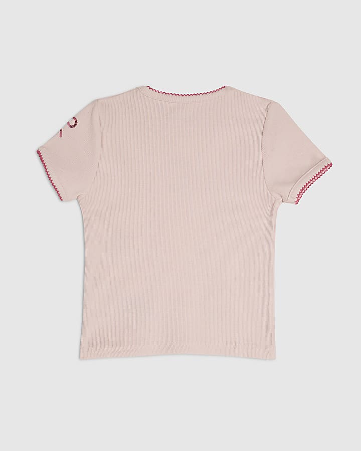 Mini Girls Pink Ribbed Sequin Icons T-Shirt