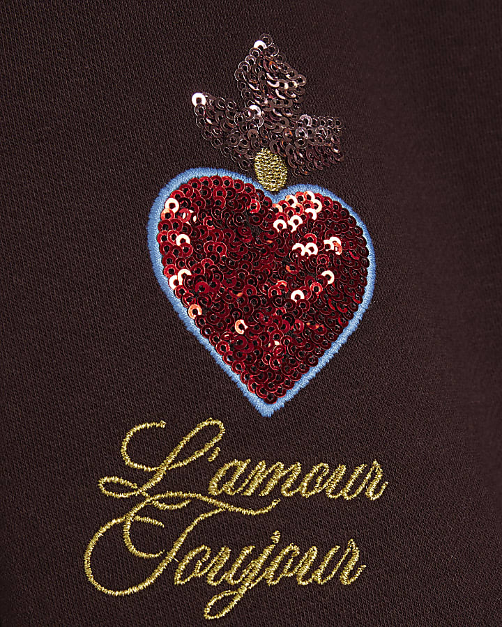 Girls Brown Quirky Embellished Sweatshirt