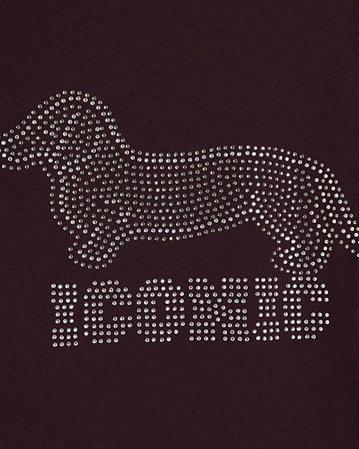 Girls Purple Embellished Iconic Dog T-Shirt