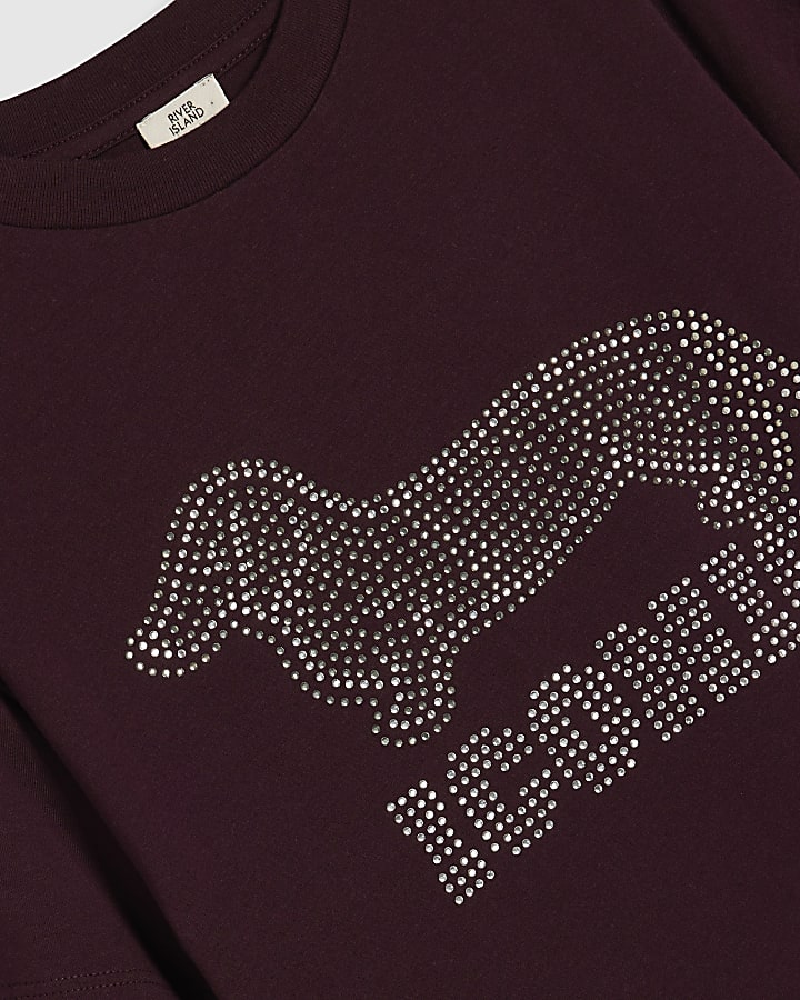 Girls Purple Embellished Iconic Dog T-Shirt