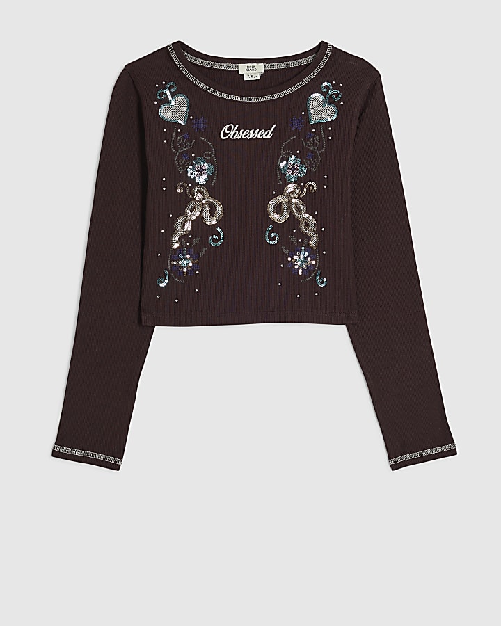 Girls Purple Sequin Embellished Top