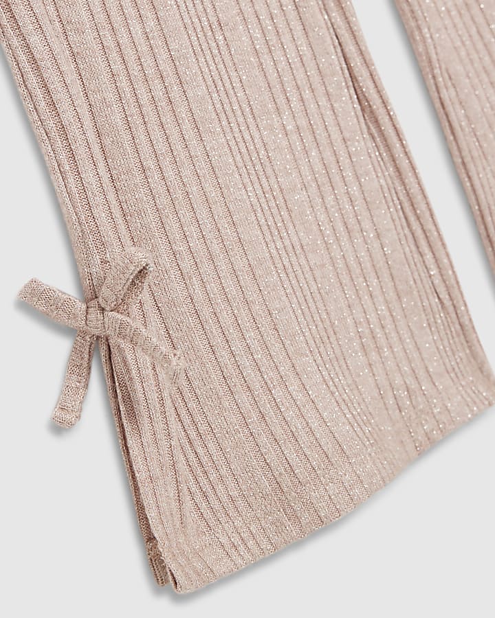 Girls Pink Lurex Ribbed Top Set