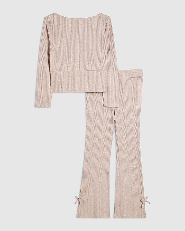 Girls Pink Lurex Ribbed Top Set