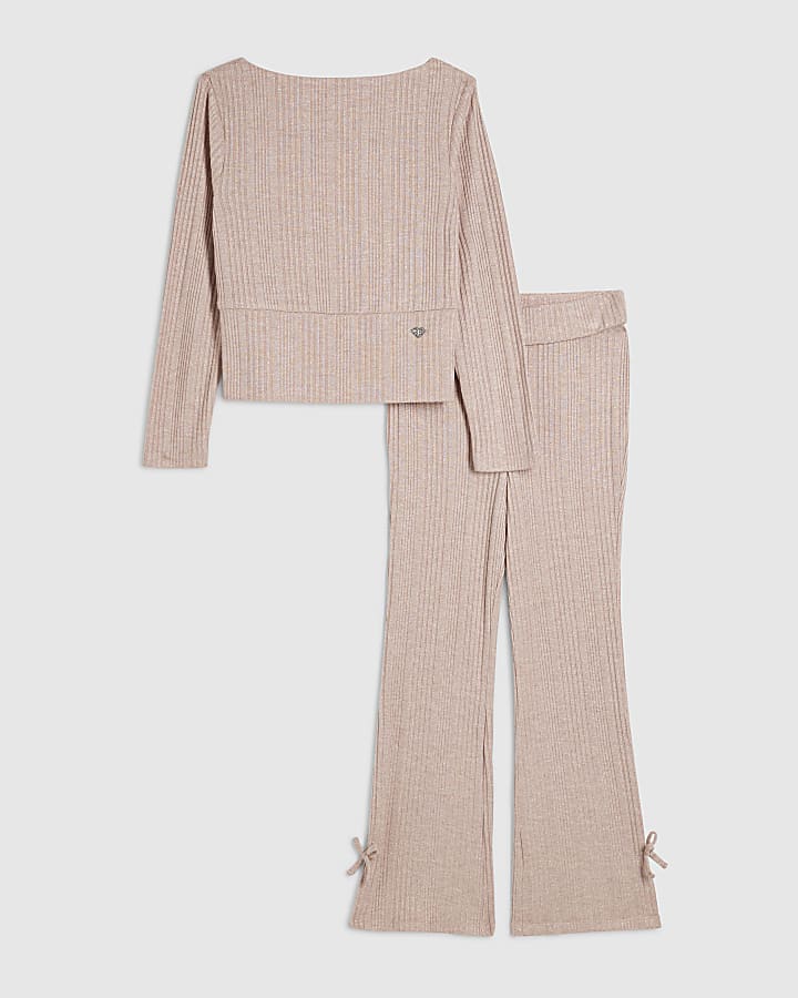 Girls Pink Lurex Ribbed Top Set
