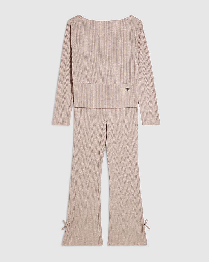 Girls Pink Lurex Ribbed Top Set