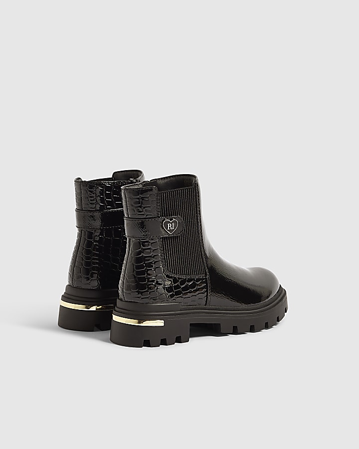 Girls Black Heart Trim Boots