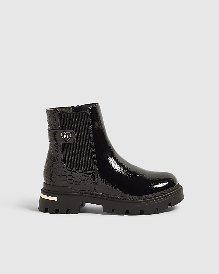 Girls Black Heart Trim Boots
