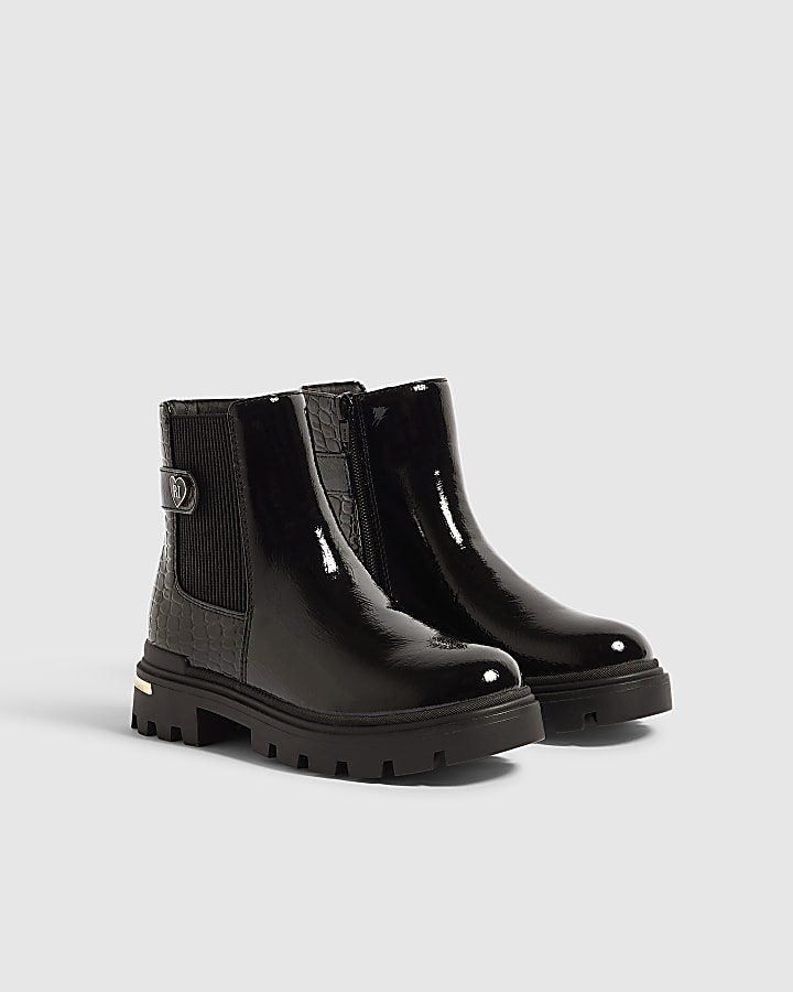 Girls Black Heart Trim Boots