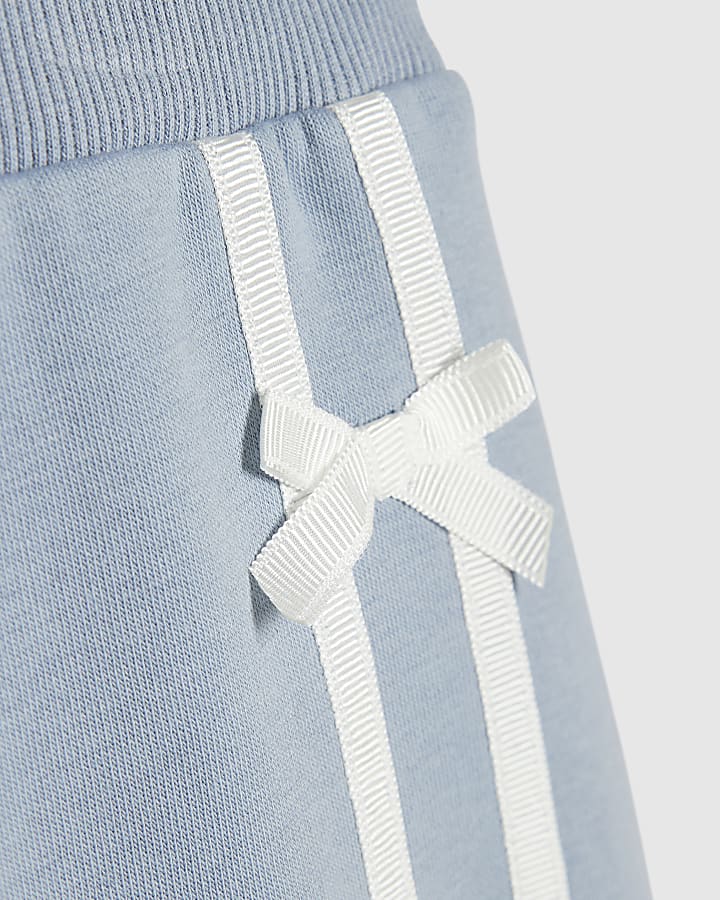 Girls Blue Bow Taped Wide Leg Joggers Set