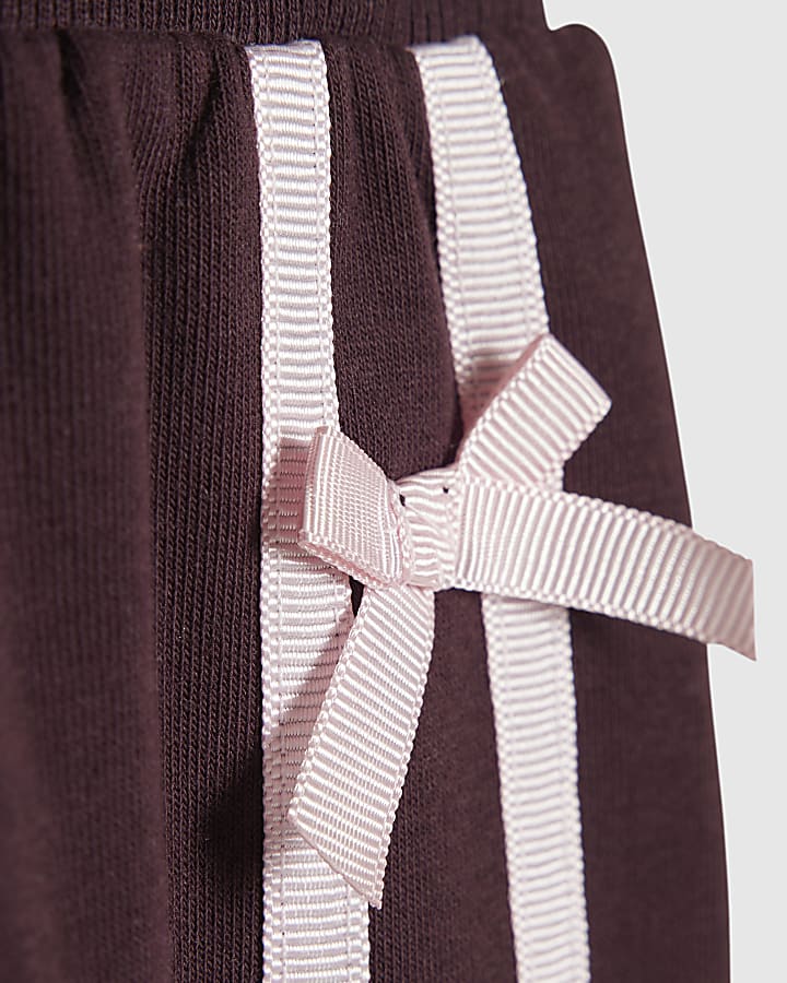 Girls Red Bow Taped Wide Leg Joggers Set