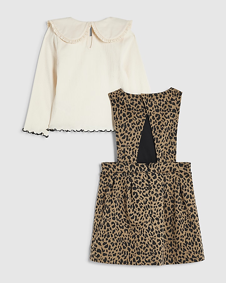 Mini Girls Brown Leopard Print Pinafore Set