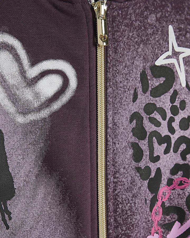 Girls Purple Graffiti Zip Up Hoodie