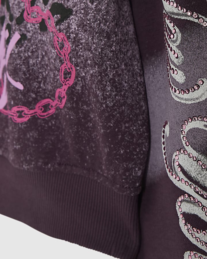 Girls Purple Graffiti Zip Up Hoodie