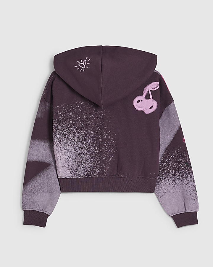 Girls Purple Graffiti Zip Up Hoodie