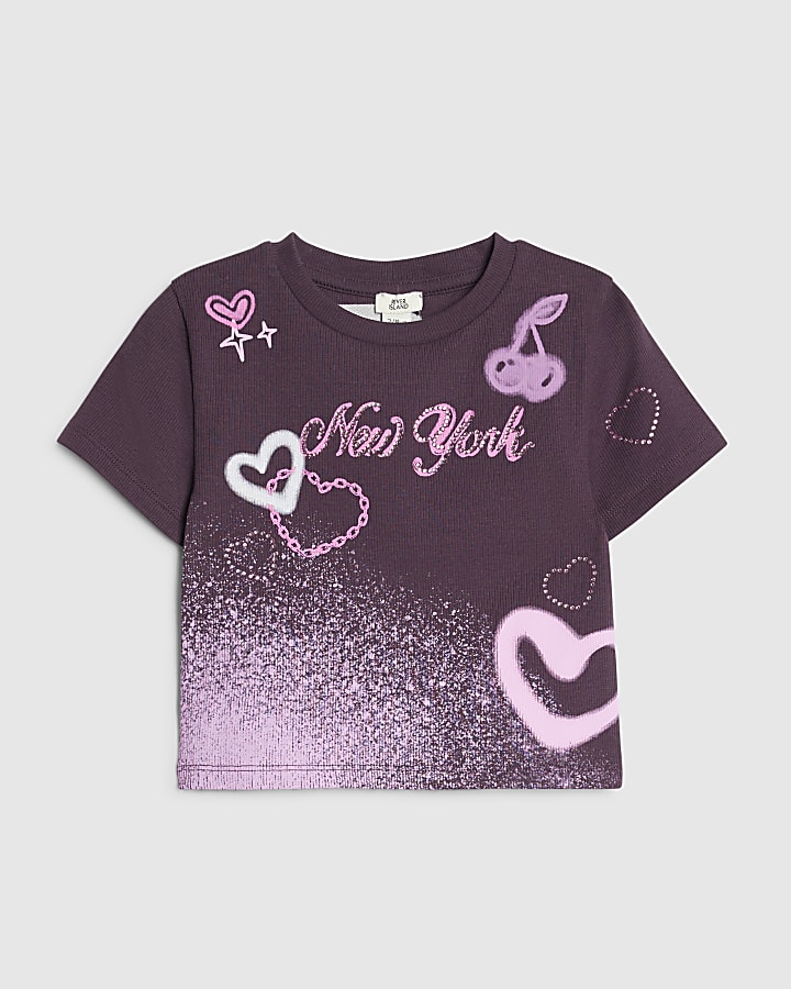 Girls Purple New York Graffiti T-Shirt