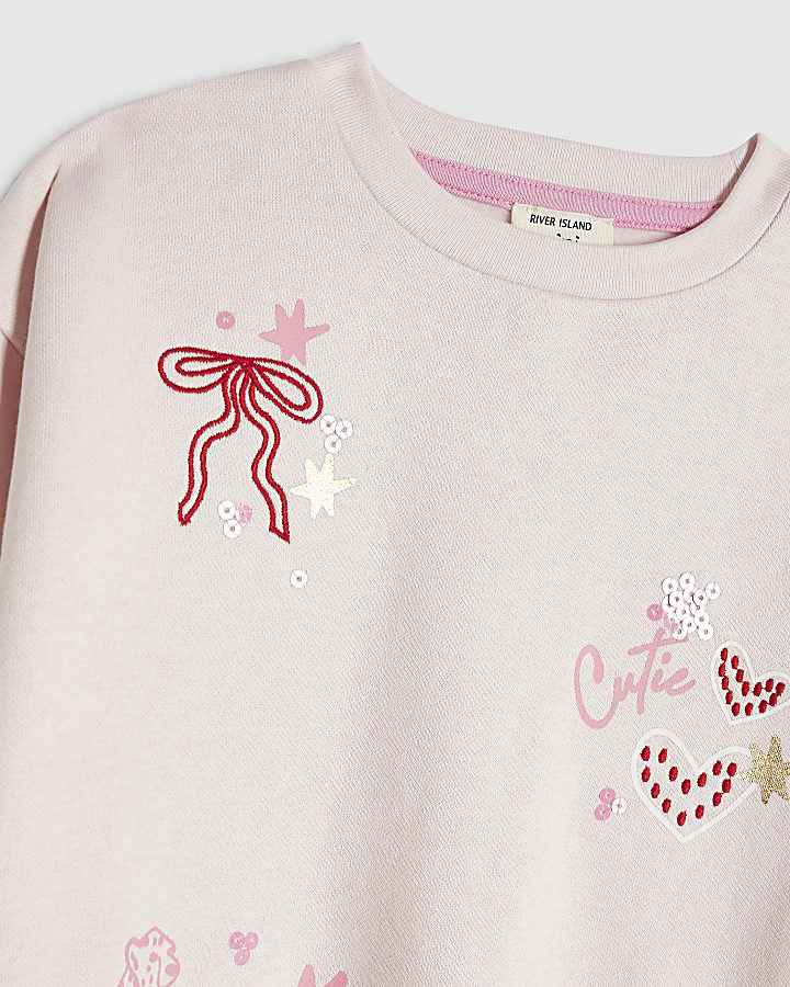 Mini Girls Pink Sequin Graphic Sweatshirt Set