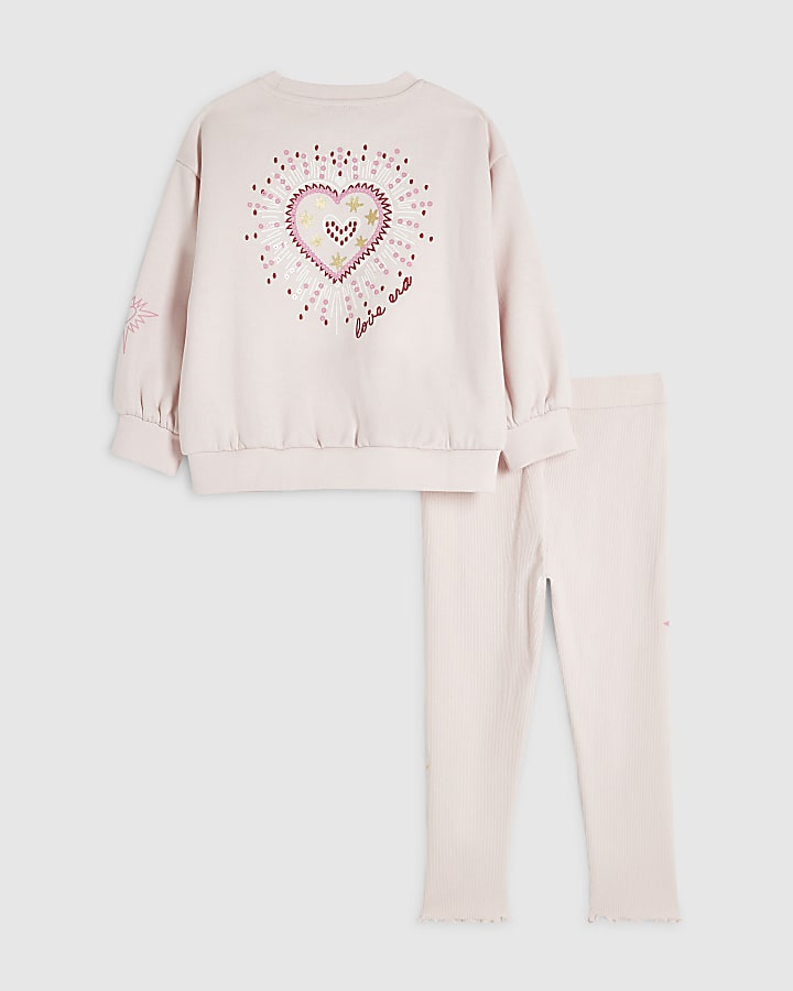 Mini Girls Pink Sequin Graphic Sweatshirt Set
