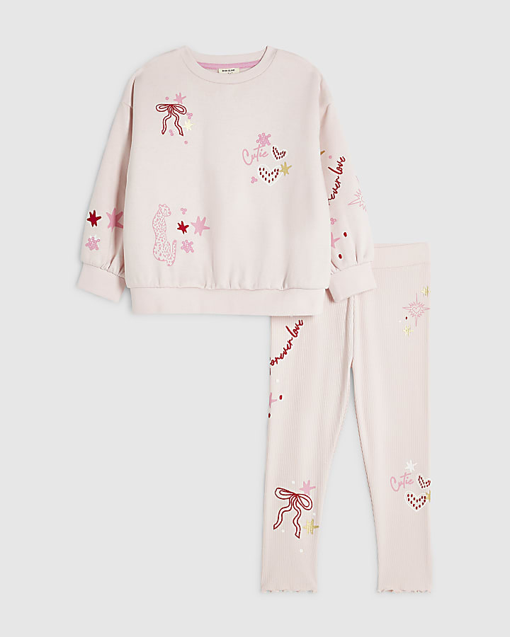 Mini Girls Pink Sequin Graphic Sweatshirt Set