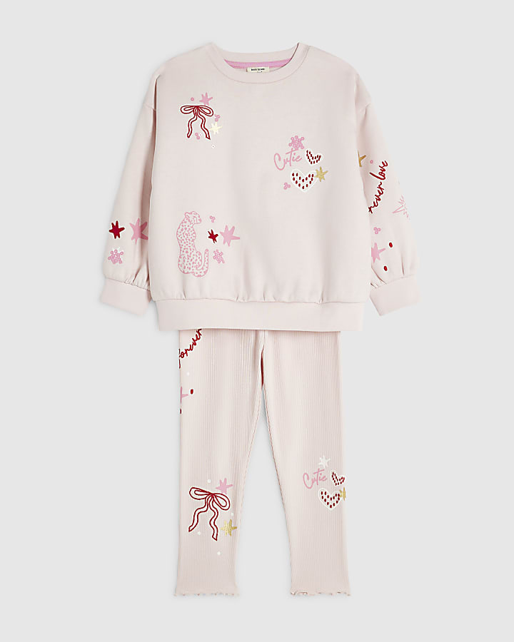 Mini Girls Pink Sequin Graphic Sweatshirt Set