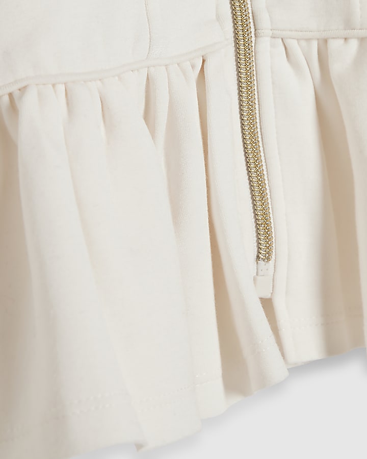 Girls Cream Zip Up Frill Sweatshirt