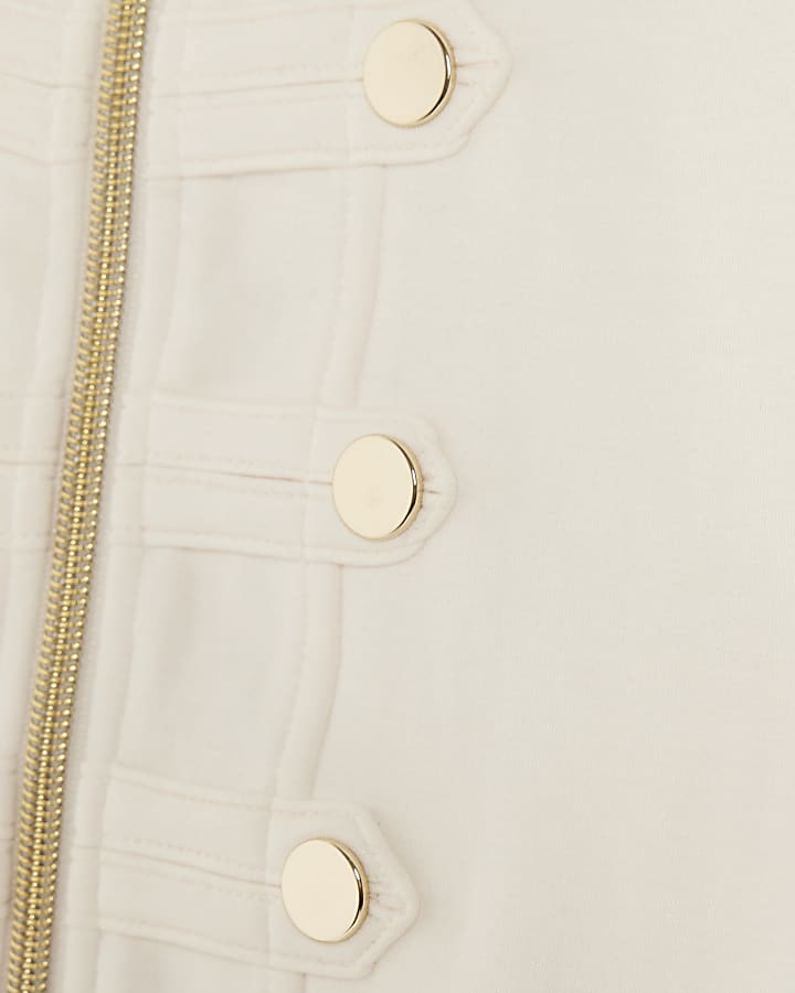 Girls Cream Zip Up Frill Sweatshirt