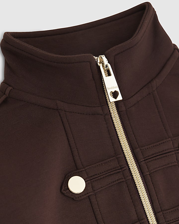 Girls Brown Zip Up Frill Sweatshirt
