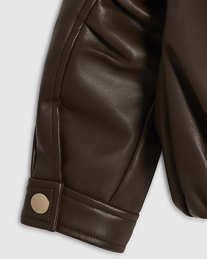 Mini Girls Brown Bubble Hem Bomber Jacket