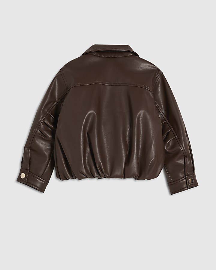 Mini Girls Brown Bubble Hem Bomber Jacket