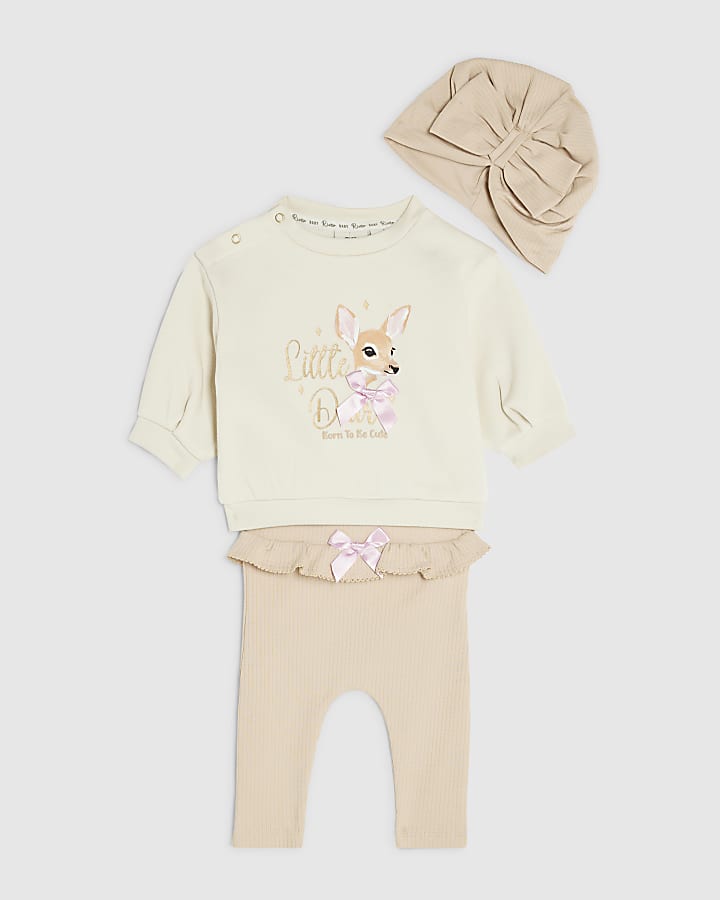 Baby Girls Cream Deer Print Jumper Set