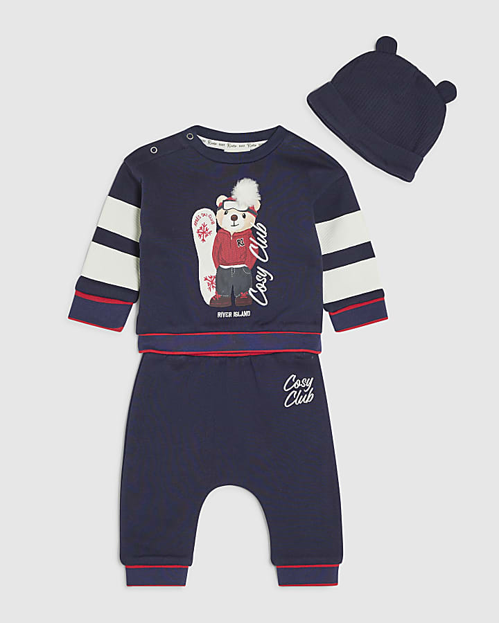 Baby Boys Navy Club Bear Sweatshirt Set
