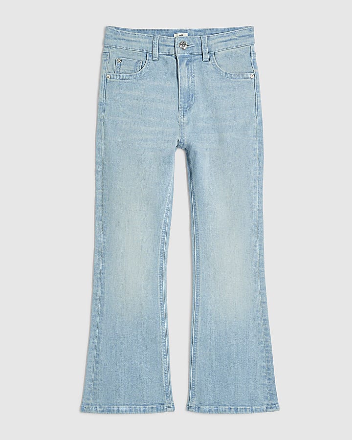 Girls Blue Washed Flare Leg Jeans