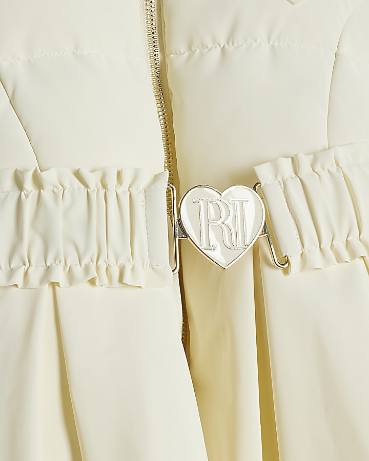 Mini Girls Cream Skirted Padded Coat