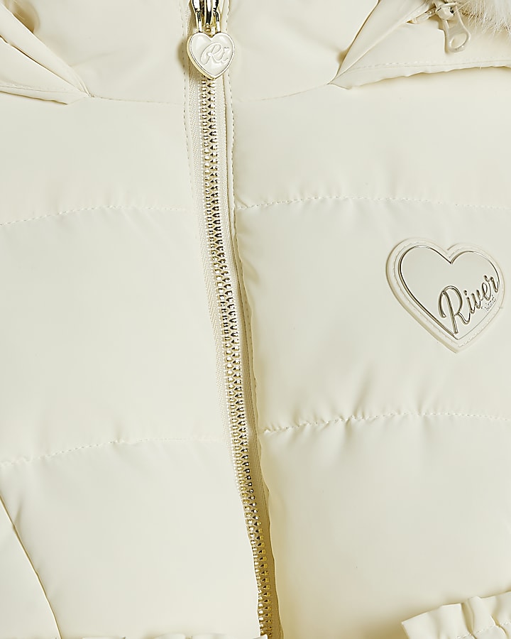 Mini Girls Cream Skirted Padded Coat