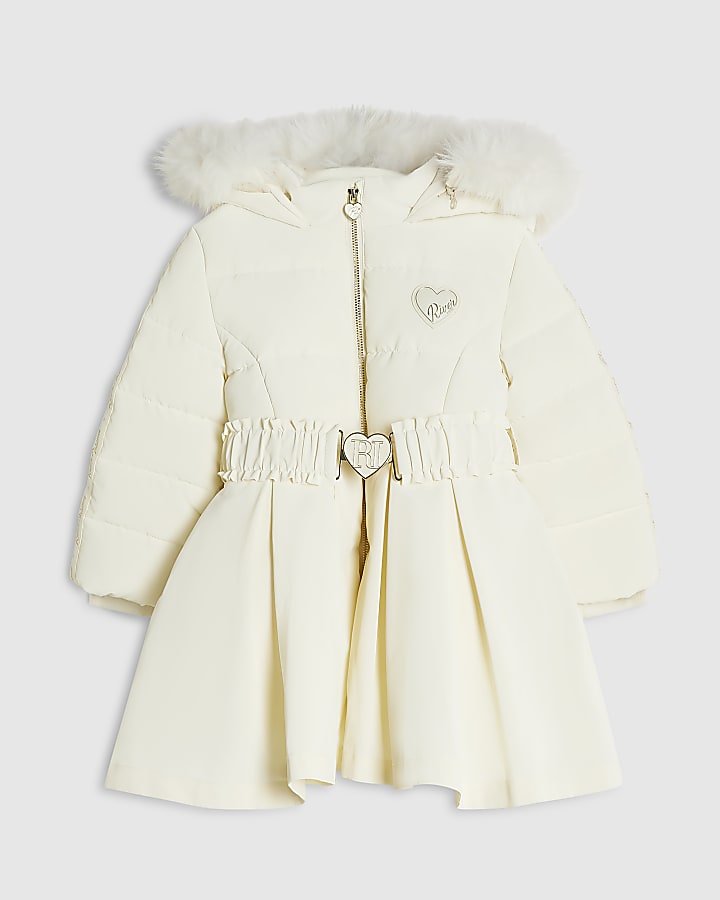 Mini Girls Cream Skirted Padded Coat