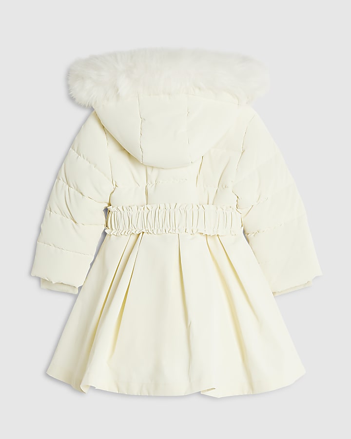 Mini Girls Cream Skirted Padded Coat