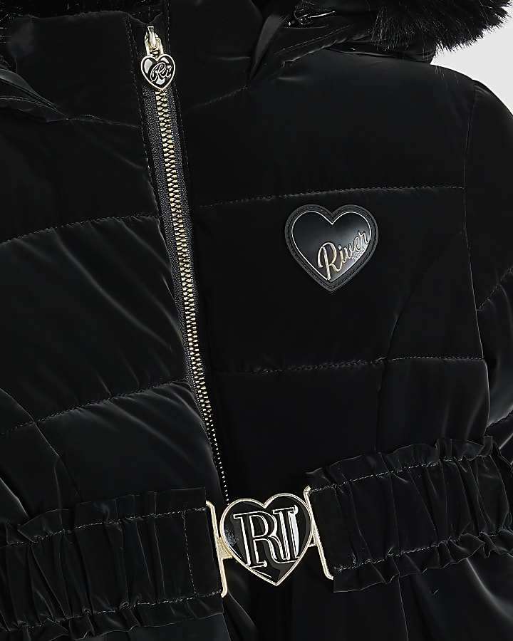 Mini Girls Black Skirted Padded Coat