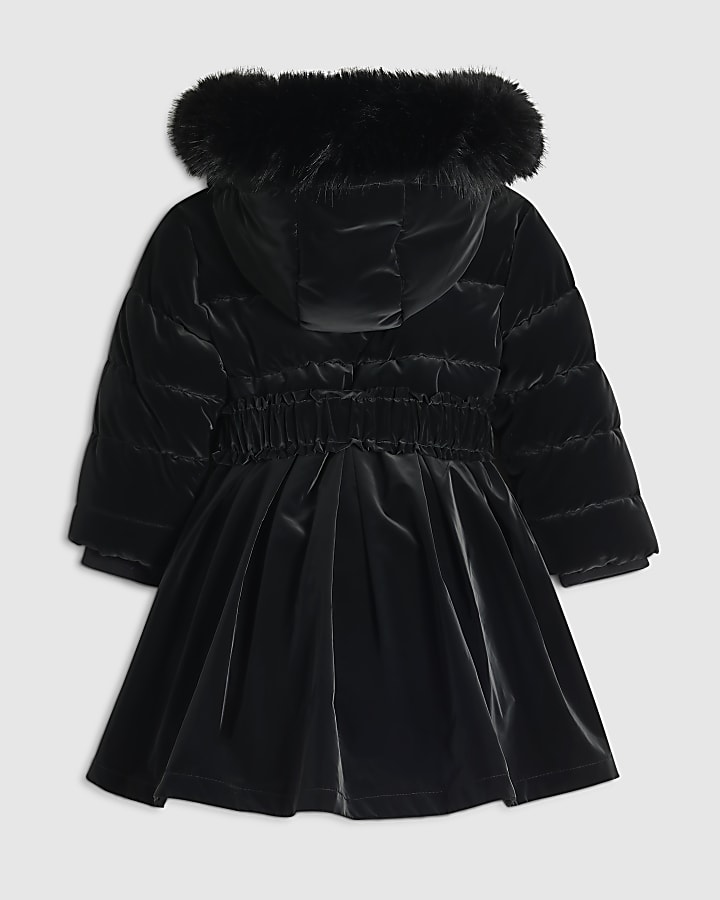 Mini Girls Black Skirted Padded Coat