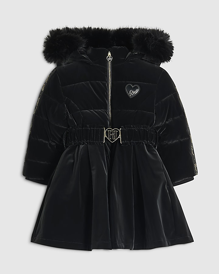 Mini Girls Black Skirted Padded Coat