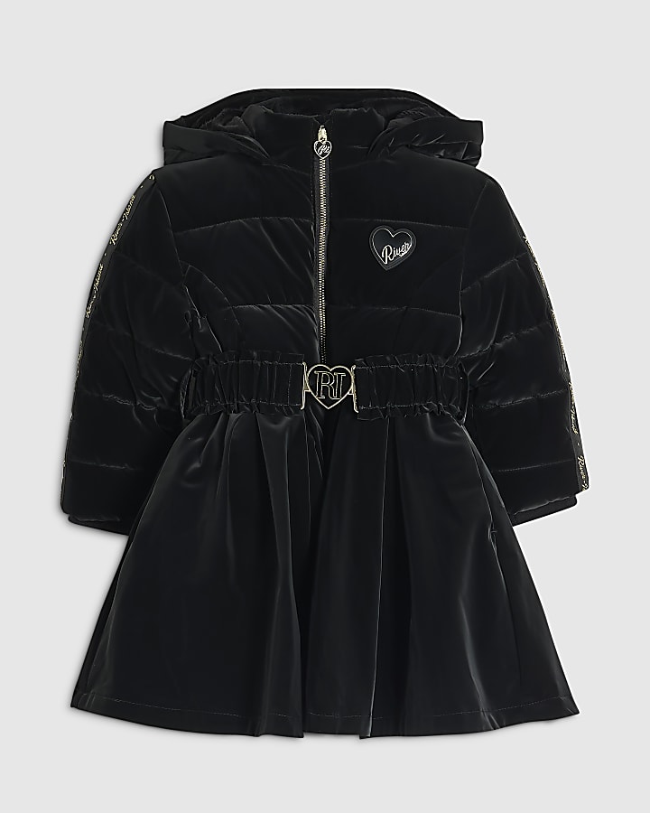 Mini Girls Black Skirted Padded Coat